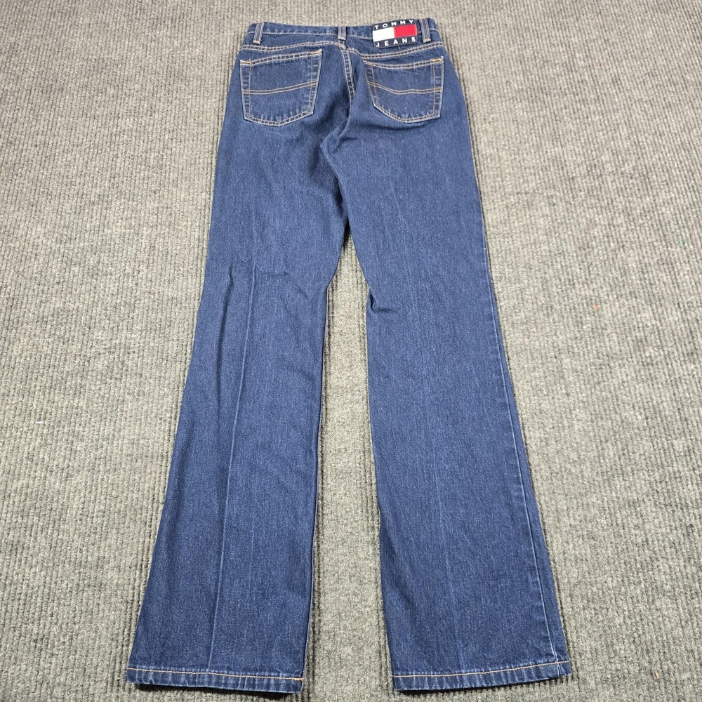 VTG Y2K Tommy Jeans Size 5 Blue Medium Wash Hipster Flare 100% Cotton Flag Patch - Picture 4 of 13